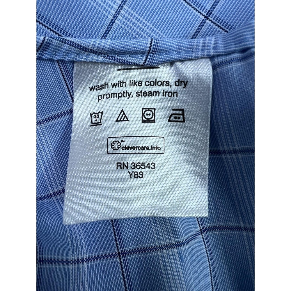 Calvin Klein Shirt Mens Medium Blue Plaid Wrinkle Free Stretch Fresh Comfort - Picture 6 of 10